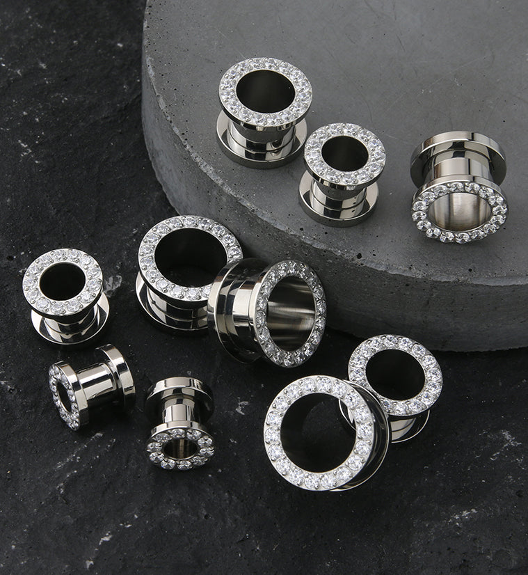 Clear CZ Rim Titanium Screw Back Tunnels
