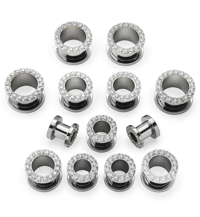 Clear CZ Rim Titanium Screw Back Tunnels