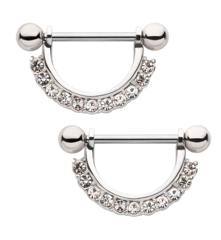 Clear CZ Row Nipple Ring Barbell