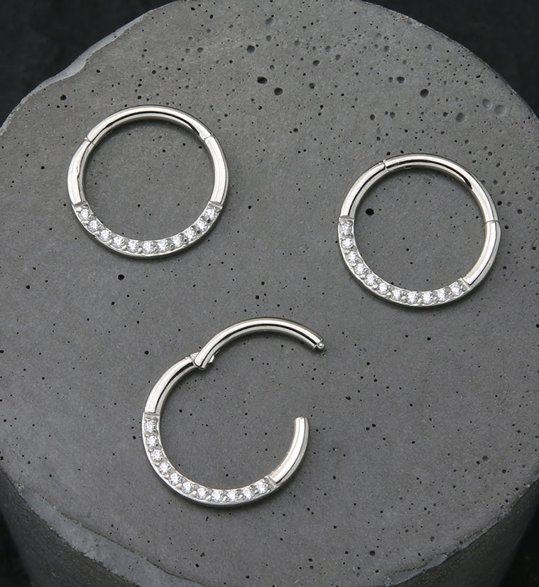 Clear CZ Row Stainless Steel Hinged Segment Ring