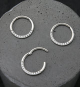 Clear CZ Row Stainless Steel Hinged Segment Ring