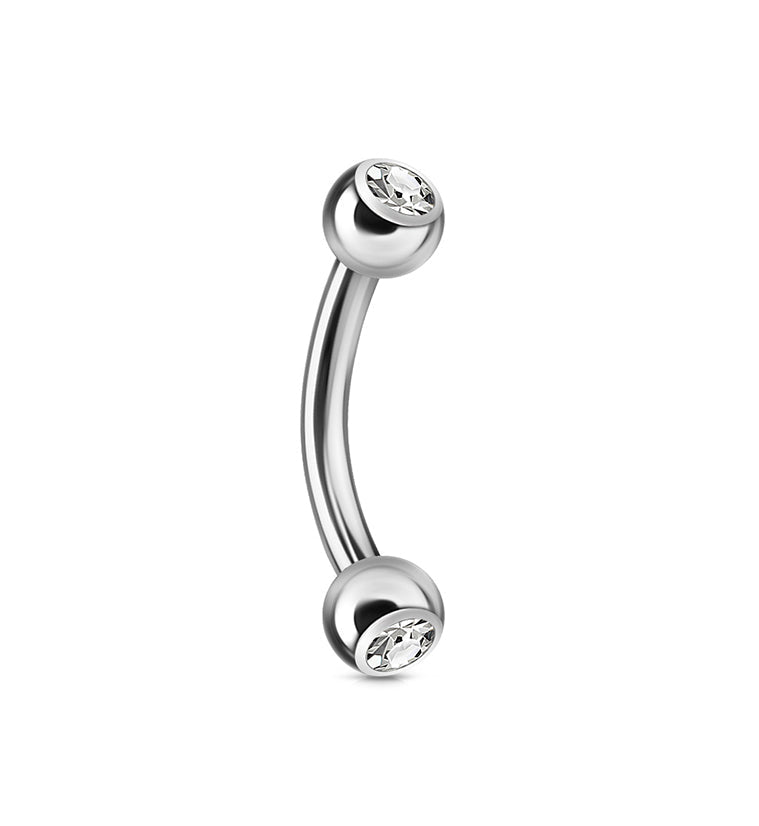 Clear Double CZ Stainless Steel Curved Barbell