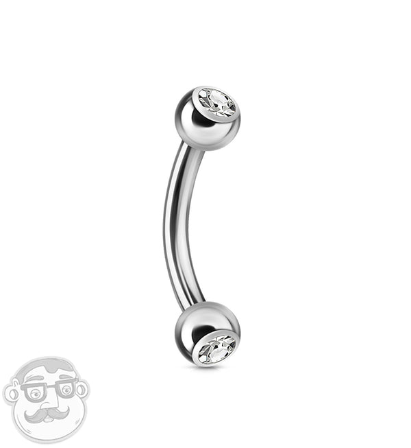 Clear Double CZ Stainless Steel Curved Barbell