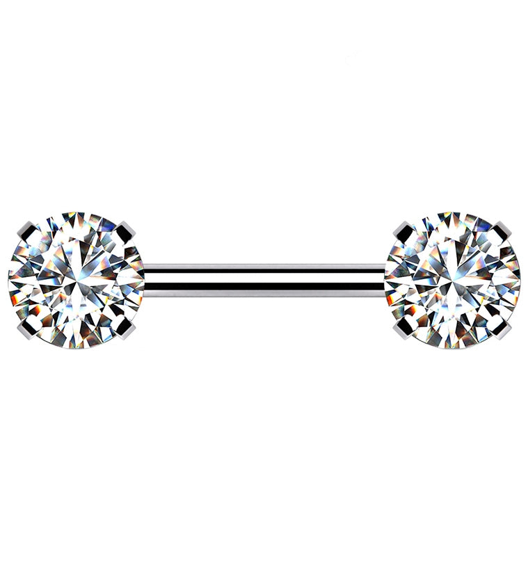 Double Clear CZ Stainless Steel Threadless Barbell