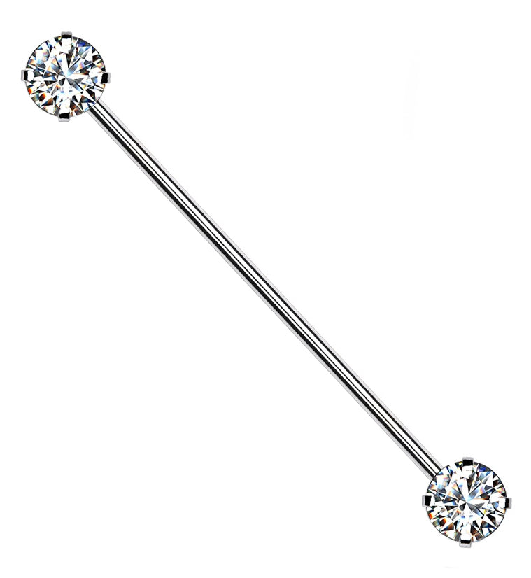 Clear CZ Stainless Steel Threadless Industrial Barbell