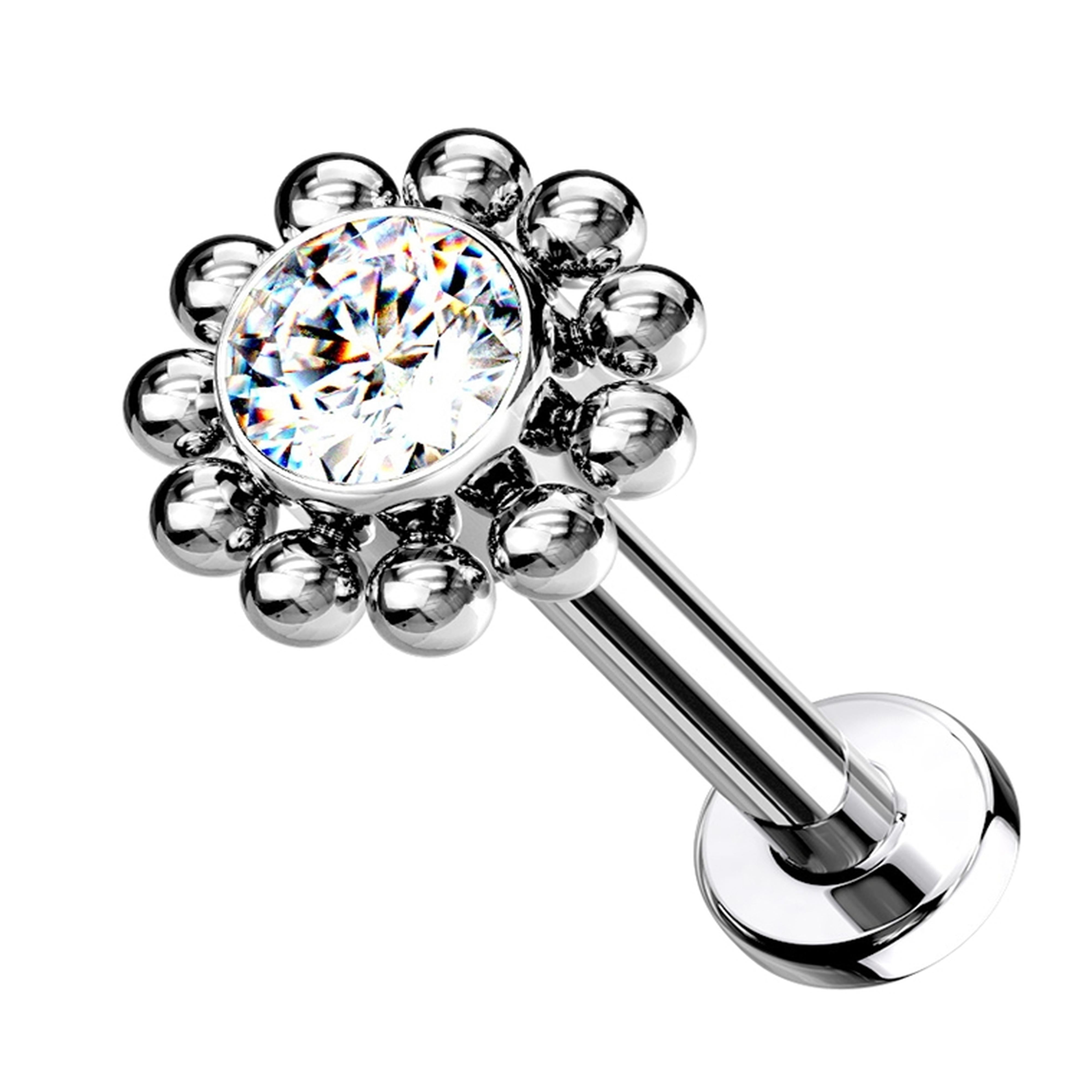 Beaded Verge Clear CZ Titanium Threadless Labret