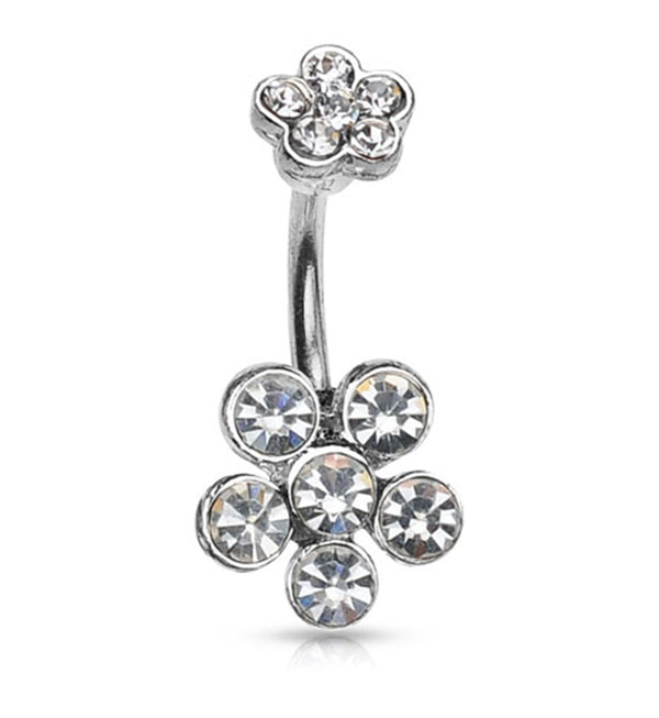 Double Clear Gem Flower Belly Button Ring