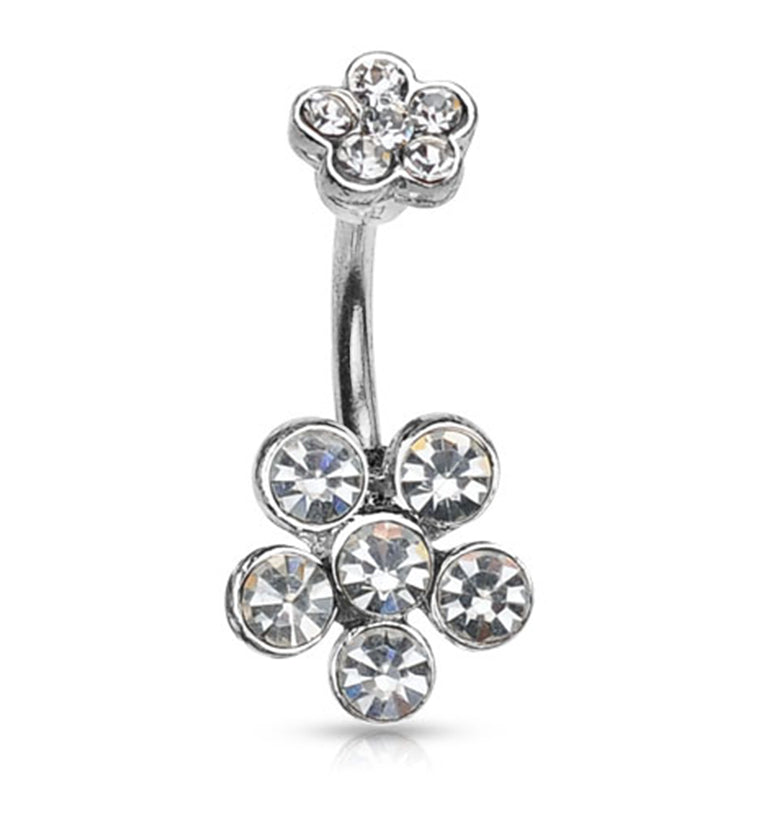 Double Clear Gem Flower Belly Button Ring