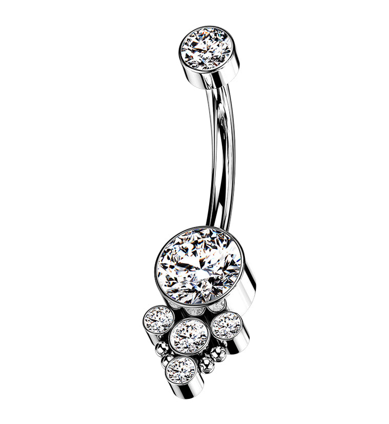 Clear Drop Bead CZ Titanium Internally Threaded Belly Button Ring