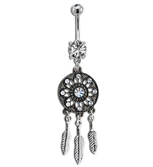 Clear CZ Dreamcatcher Belly Button Ring