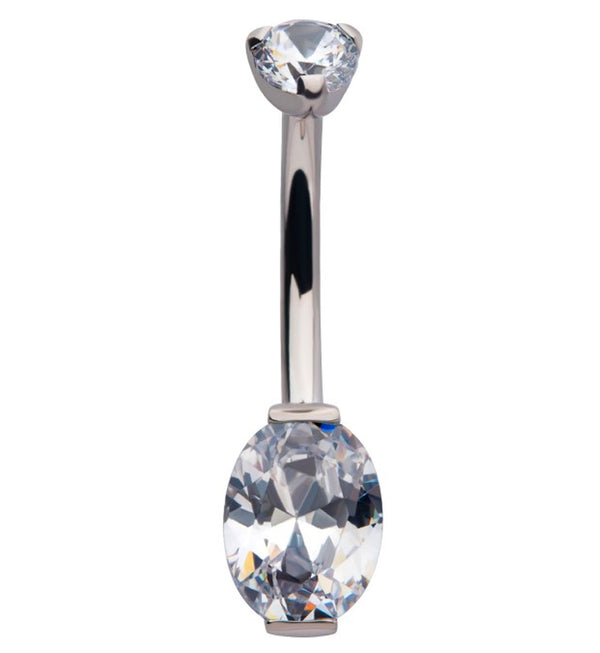 Clear Oval CZ Titanium Belly Button Ring