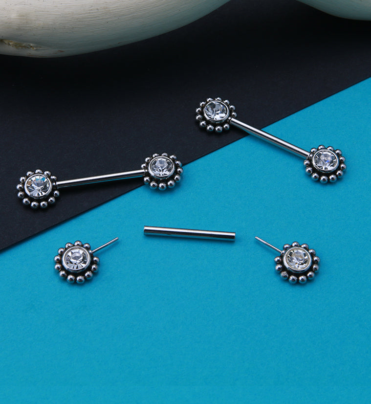 14G Clear Gem Verge Threadless Nipple Ring Barbells