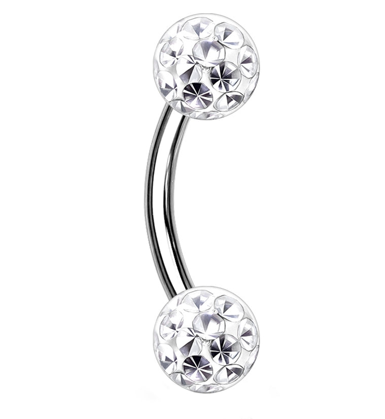 Clear Double Glitterball Stainless Steel Curved Barbell