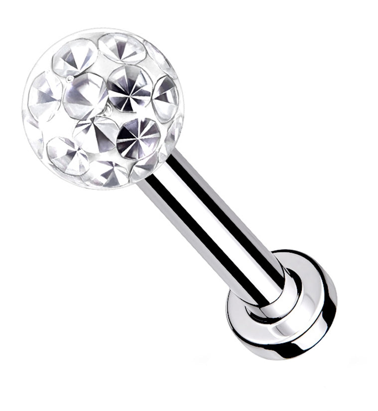 Clear Glitterball Stainless Steel Labret