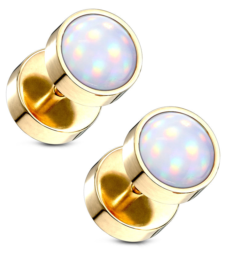 16G Clear Escent Gold PVD Stainless Steel Fake Plugs / Gauges