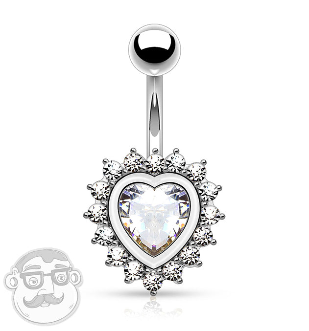Clear Heart CZ Stainless Steel Belly Button Ring