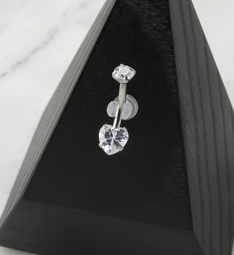 Clear Heart CZ Internally Threaded Titanium Belly Button Ring