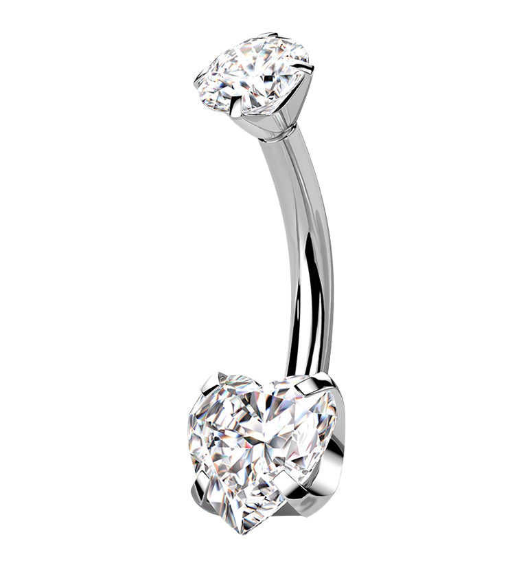 Clear Heart CZ Internally Threaded Titanium Belly Button Ring