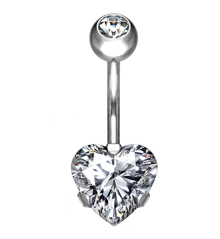 Heart Clear CZ Stainless Steel Belly Button Ring