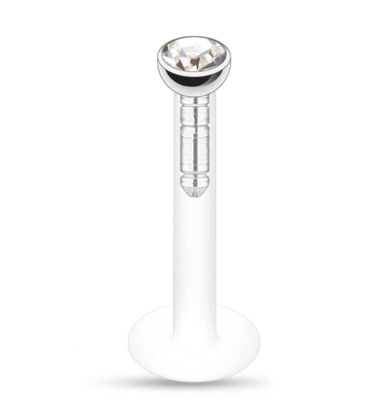 Clear CZ Push Top Labret | UrbanBodyJewelry.com