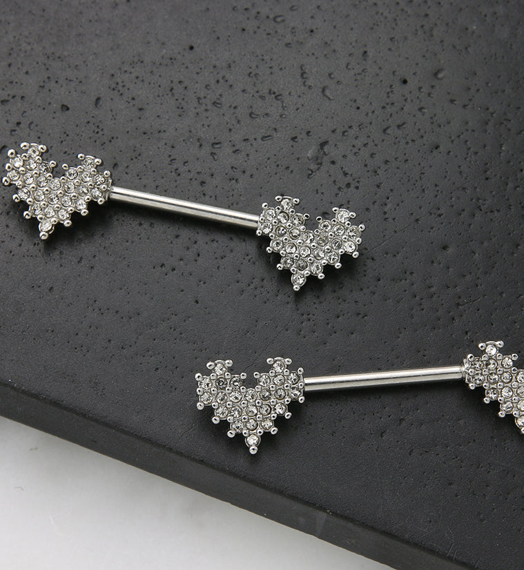 Clear Pixel CZ Hearts Stainless Steel Nipple Barbell