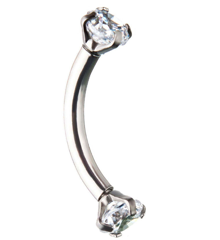 Gold PVD Clear CZ Prong Set Stainless Steel Curved Barbell