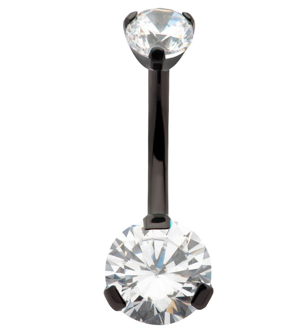 Black PVD Prong Clear CZ Internally Threaded Titanium Belly Button Ring