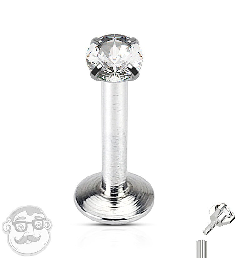 Clear CZ Prong Internally Threaded Labret