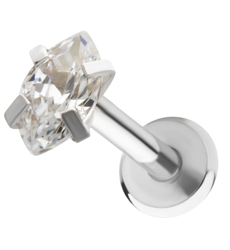 Clear Prong Oval CZ Stainless Steel Internally Threaded Labret