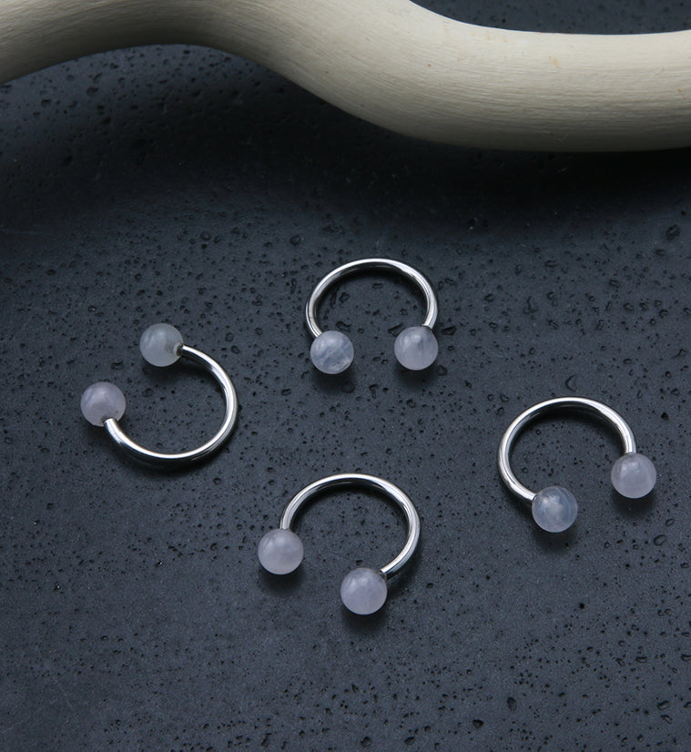 Rose Quartz Stone Circular Barbell