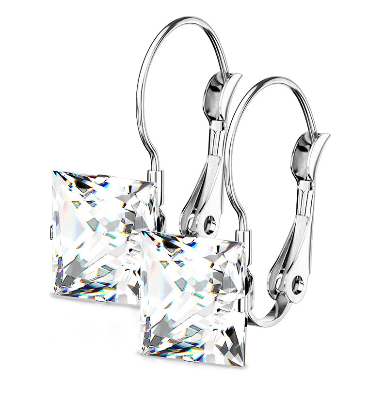 Clear CZ Square Clasp Earrings
