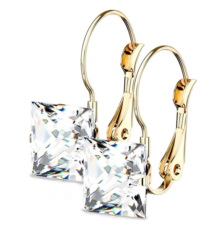 Gold PVD CZ Square Clasp Earrings