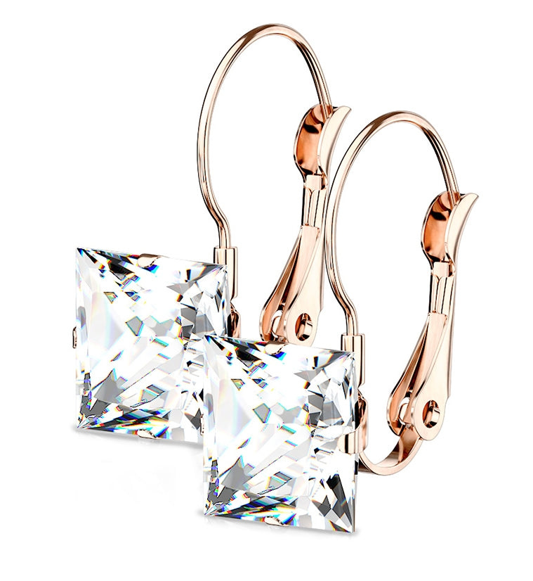 Rose Gold PVD CZ Square Clasp Earrings
