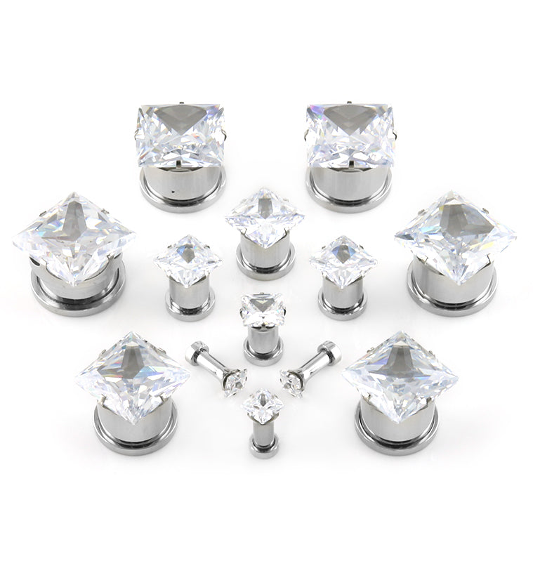 Clear CZ Gem Diamond Stud Plugs
