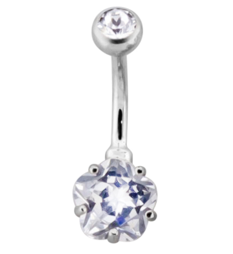 Flower Clear CZ Internally Threaded Titanium Belly Button Ring