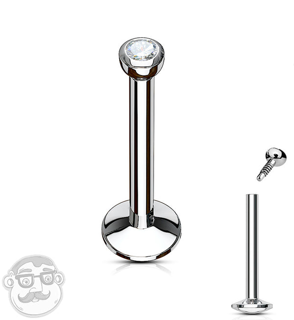 Clear CZ Stainless Steel Internally Threaded Labret