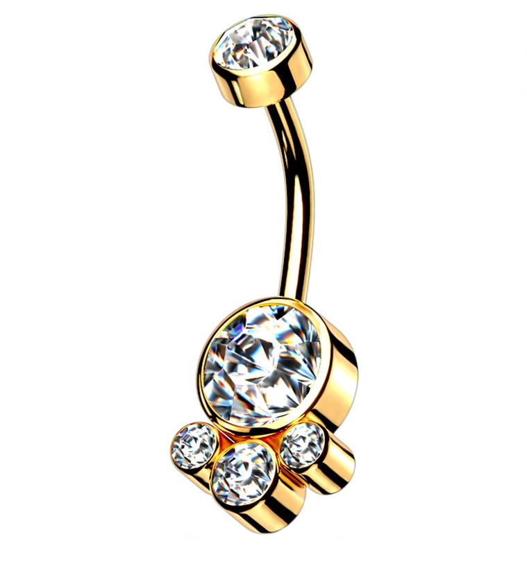 Gold PVD CZ Cluster Gem Belly Ring
