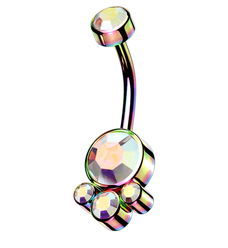 Rainbow PVD Aurora CZ Cluster Gem Belly Ring