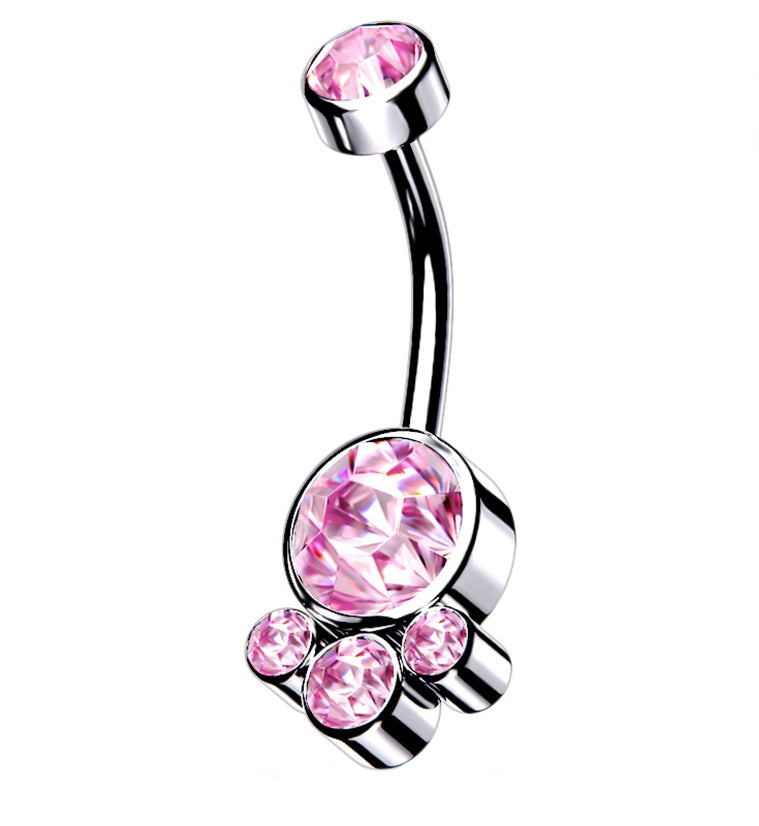 Pink CZ Cluster Gem Belly Ring