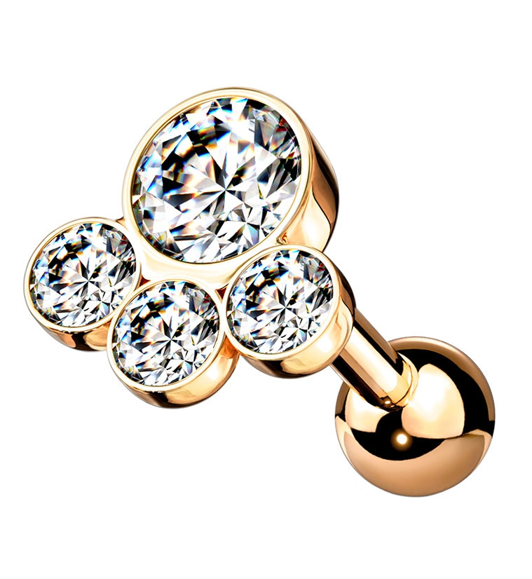 Rose Gold PVD Quad Cluster Gem Cartilage Barbell