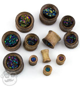 Coconut Wood Tunnels With Cosmic Druzy Stone Inlay