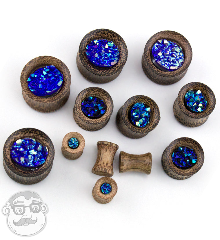 Coconut Wood Tunnels With Purple Druzy Stone Inlay