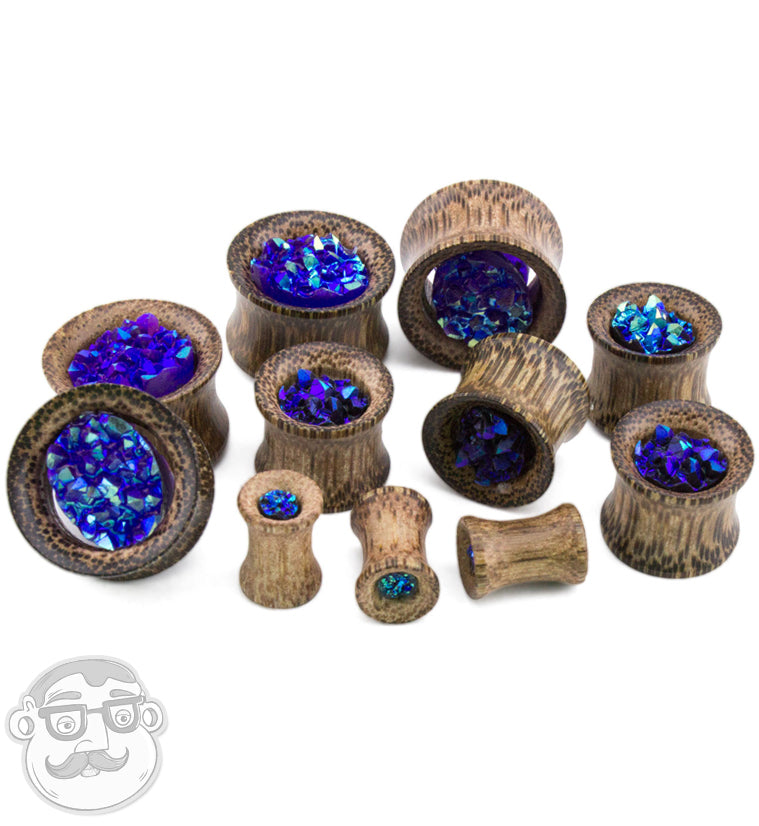 Coconut Wood Tunnels With Purple Druzy Stone Inlay