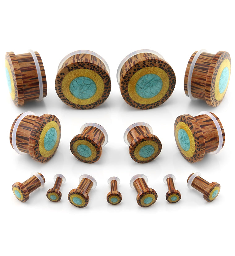 Single Flare Coconut Wood Plugs with Jackfruit & Turquoise Inlay