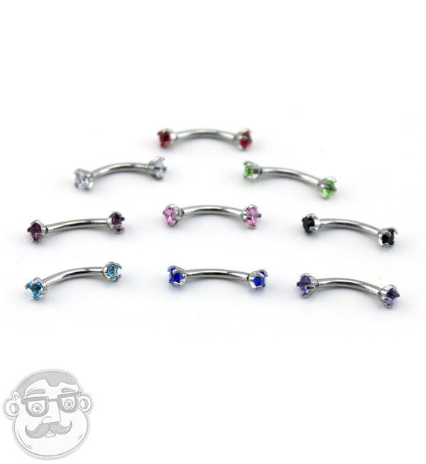 Internally Threaded Color CZ Steel Curved Barbell
