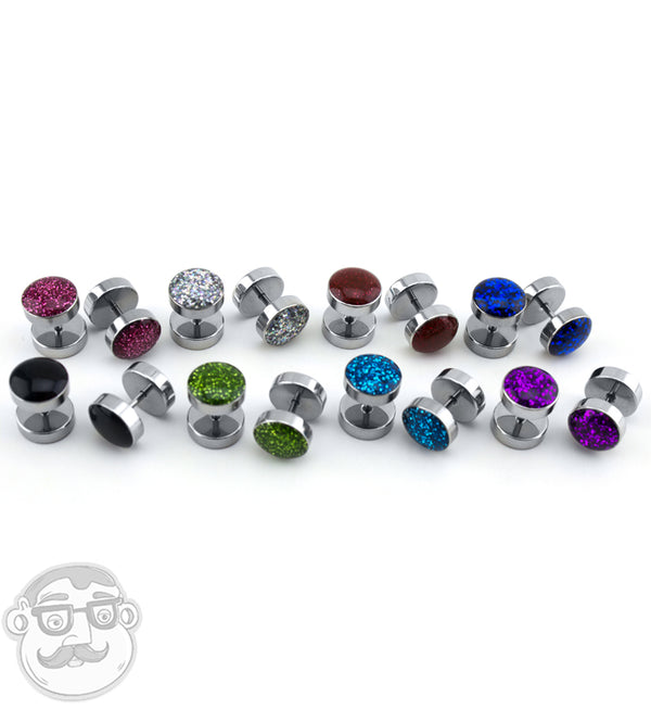 16G Glitter Top Stainless Steel Fake Plugs / Gauges