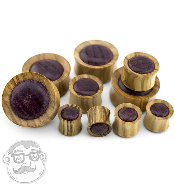 Olive Wood Concave Plugs With Purple Heart Inlay