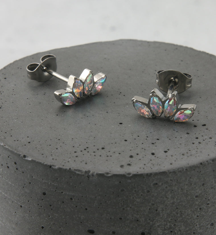 Contessa Rainbow Aurora CZ Titanium Threadless Earrings