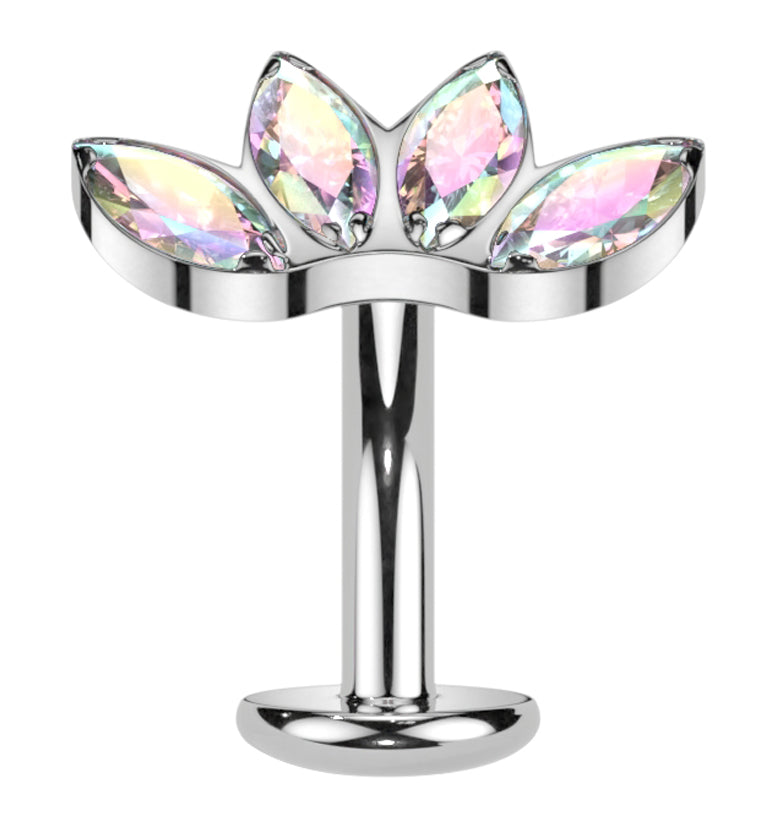 Contessa Rainbow Aurora CZ Titanium Threadless Floating Belly Button Ring (Convex Disk)