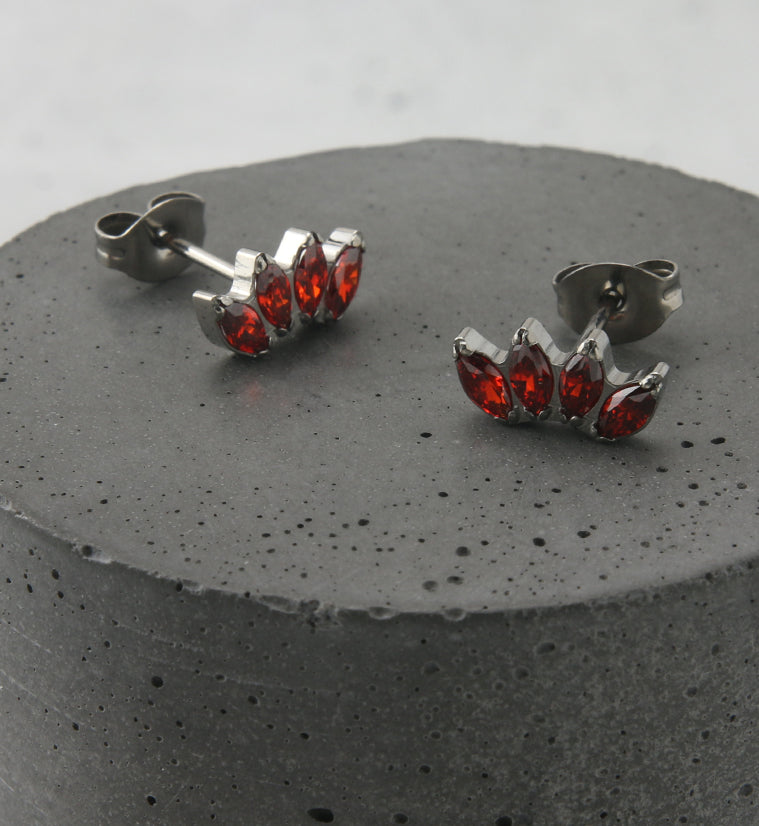 Contessa Red CZ Titanium Threadless Earrings